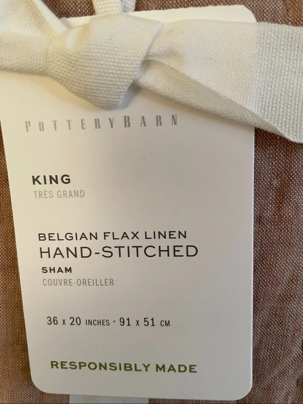 2 Pottery Barn Belgian Flax Linen Hand-Stitched Pillow Shams, King Size, NWT
